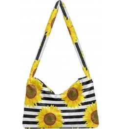 Stripe Sunflower Shoulder Tote Bags for Women Furry Crossbody bag Hobo Handbag Purses for Work Travel College $9.45 Totes