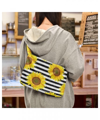 Stripe Sunflower Shoulder Tote Bags for Women Furry Crossbody bag Hobo Handbag Purses for Work Travel College $9.45 Totes