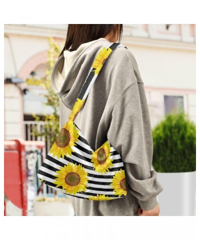 Stripe Sunflower Shoulder Tote Bags for Women Furry Crossbody bag Hobo Handbag Purses for Work Travel College $9.45 Totes