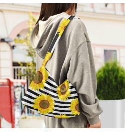 Stripe Sunflower Shoulder Tote Bags for Women Furry Crossbody bag Hobo Handbag Purses for Work Travel College $9.45 Totes