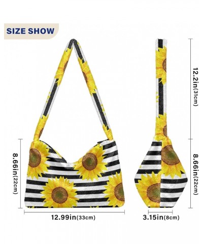 Stripe Sunflower Shoulder Tote Bags for Women Furry Crossbody bag Hobo Handbag Purses for Work Travel College $9.45 Totes