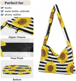 Stripe Sunflower Shoulder Tote Bags for Women Furry Crossbody bag Hobo Handbag Purses for Work Travel College $9.45 Totes