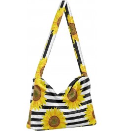 Stripe Sunflower Shoulder Tote Bags for Women Furry Crossbody bag Hobo Handbag Purses for Work Travel College $9.45 Totes