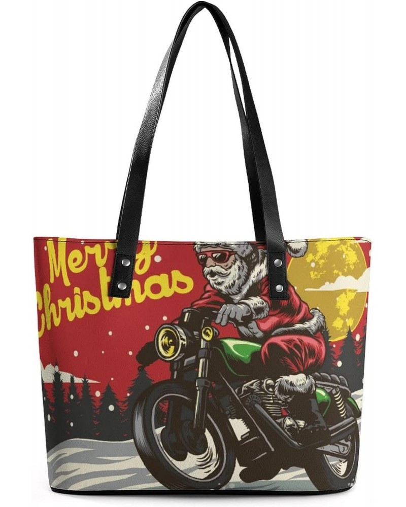 Womens Handbag Christmas Motorcycle Leather Tote Bag Top Handle Satchel Bags For Lady $14.00 Totes