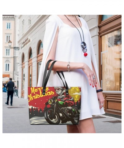 Womens Handbag Christmas Motorcycle Leather Tote Bag Top Handle Satchel Bags For Lady $14.00 Totes