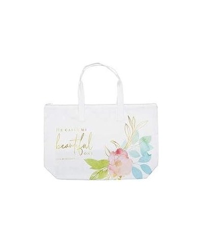 He Calls Me Beautiful One Inspirational Zipper Tote Bag For Women, Heavy Duty Canvas with Handles and Pastel Artwork, Song of...