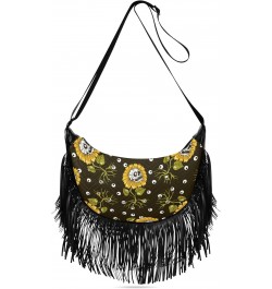 Sunflowers Skulls Fringe Bag for Women Cross Body Bag Tassel Shoulder Bag Satchel $12.96 Shoulder Bags