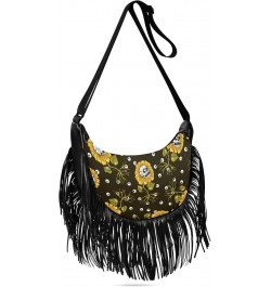 Sunflowers Skulls Fringe Bag for Women Cross Body Bag Tassel Shoulder Bag Satchel $12.96 Shoulder Bags