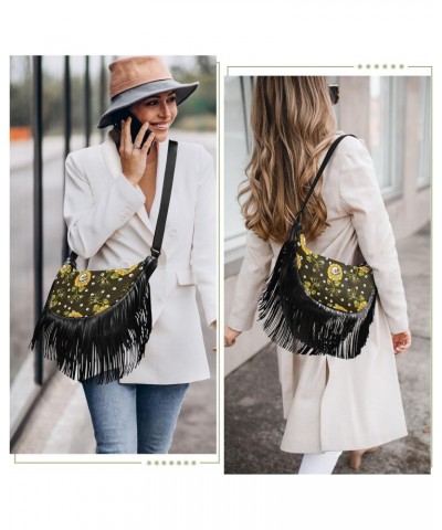 Sunflowers Skulls Fringe Bag for Women Cross Body Bag Tassel Shoulder Bag Satchel $12.96 Shoulder Bags