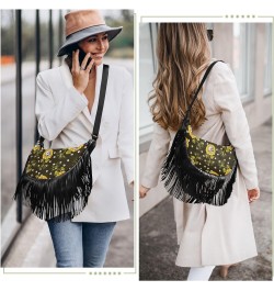 Sunflowers Skulls Fringe Bag for Women Cross Body Bag Tassel Shoulder Bag Satchel $12.96 Shoulder Bags