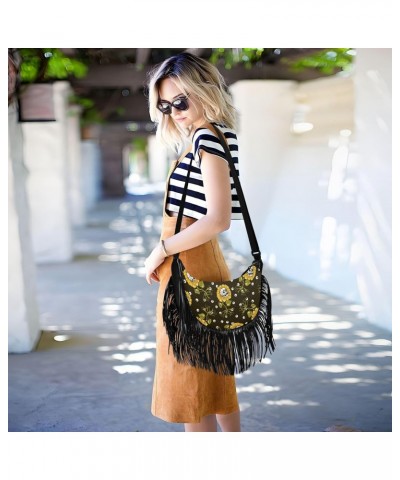 Sunflowers Skulls Fringe Bag for Women Cross Body Bag Tassel Shoulder Bag Satchel $12.96 Shoulder Bags