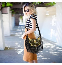 Sunflowers Skulls Fringe Bag for Women Cross Body Bag Tassel Shoulder Bag Satchel $12.96 Shoulder Bags