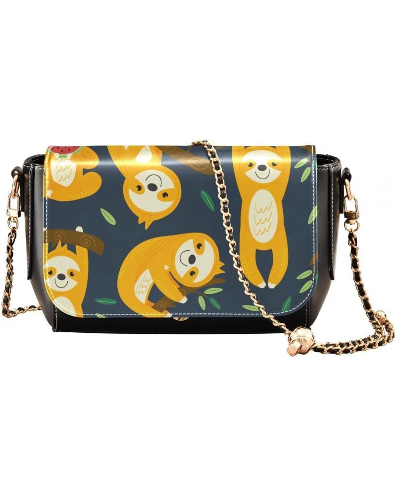 Funny Sloths Crossbody bags for Women Small Crossbody Purses with Metal Chain Wallet Purse Cross Body Bag for Women $19.20 Cr...