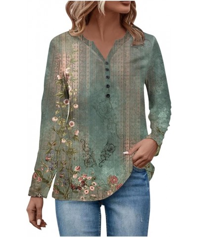 Sweatshirt for Juniors Ethnic Floral Baggy Bohemian Tops Long Sleeve Neck V Neck Button Down Shirts Womens Green 2➤➤ Independ...