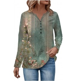 Sweatshirt for Juniors Ethnic Floral Baggy Bohemian Tops Long Sleeve Neck V Neck Button Down Shirts Womens Green 2➤➤ Independ...