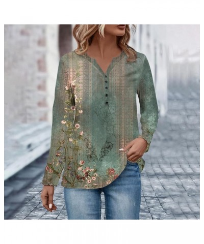 Sweatshirt for Juniors Ethnic Floral Baggy Bohemian Tops Long Sleeve Neck V Neck Button Down Shirts Womens Green 2➤➤ Independ...