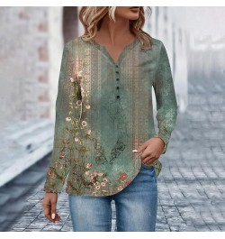 Sweatshirt for Juniors Ethnic Floral Baggy Bohemian Tops Long Sleeve Neck V Neck Button Down Shirts Womens Green 2➤➤ Independ...