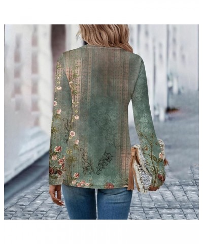 Sweatshirt for Juniors Ethnic Floral Baggy Bohemian Tops Long Sleeve Neck V Neck Button Down Shirts Womens Green 2➤➤ Independ...