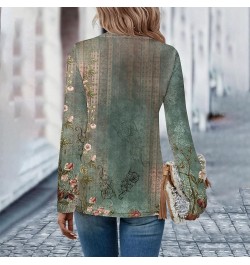 Sweatshirt for Juniors Ethnic Floral Baggy Bohemian Tops Long Sleeve Neck V Neck Button Down Shirts Womens Green 2➤➤ Independ...