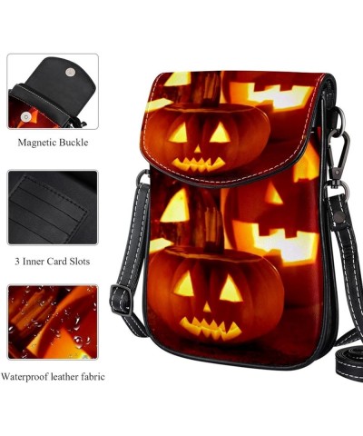 Stylish Leather Phone Bag - Crossbody Purse for Women - Classic & Functional Shoulder Bag Halloween Pumpkin Pattern Multicolo...