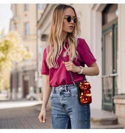 Stylish Leather Phone Bag - Crossbody Purse for Women - Classic & Functional Shoulder Bag Halloween Pumpkin Pattern Multicolo...