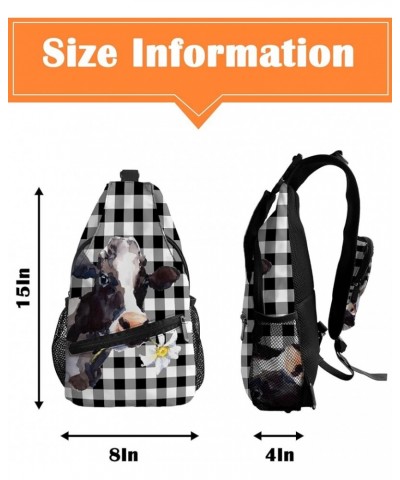 Sling Bag Crossbody Bag for Women Men Farmhouse Diary Cow Black and White Plaid Waterproof Hiking Backpack Lightweight Chest ...