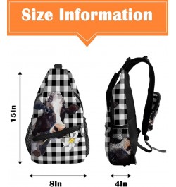 Sling Bag Crossbody Bag for Women Men Farmhouse Diary Cow Black and White Plaid Waterproof Hiking Backpack Lightweight Chest ...