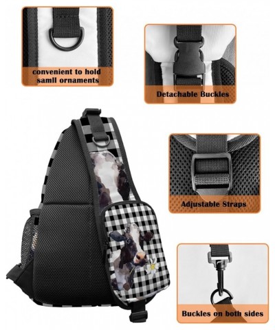 Sling Bag Crossbody Bag for Women Men Farmhouse Diary Cow Black and White Plaid Waterproof Hiking Backpack Lightweight Chest ...