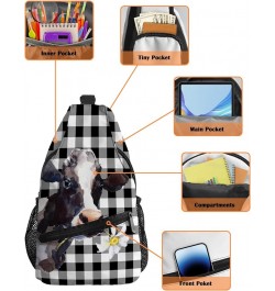 Sling Bag Crossbody Bag for Women Men Farmhouse Diary Cow Black and White Plaid Waterproof Hiking Backpack Lightweight Chest ...