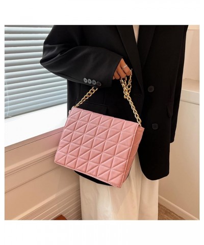 Women Large-capacity Shoulder Bag Women Chain Lozenge Messenger Bag Texture Casual Purse And Bag Pink $29.37 Shoulder Bags