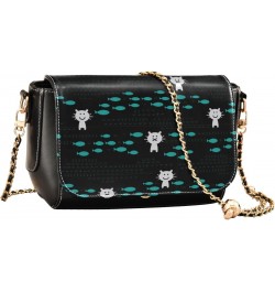 Cat and Fish Blue Black Crossbody Bag Womens Belt Bag Handbag with Adjustable Strap Travel Purses $17.21 Shoulder Bags