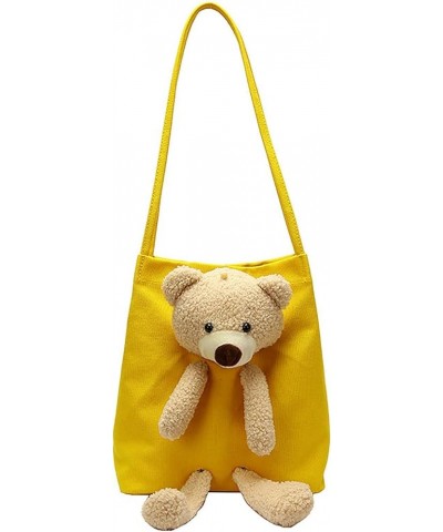 One Shoulder Canvas Bag Student Bag Women's Pure Color Cute Bear Handbag High Capacity Handbags for (Black, One Size) Yellow ...