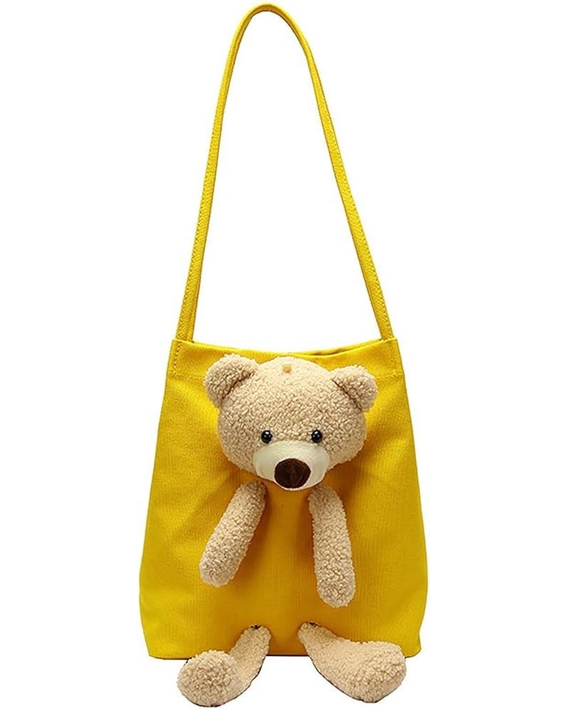 One Shoulder Canvas Bag Student Bag Women's Pure Color Cute Bear Handbag High Capacity Handbags for (Black, One Size) Yellow ...