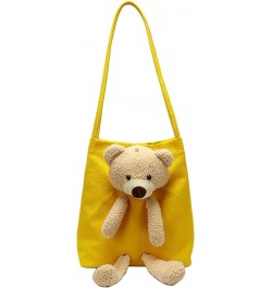 One Shoulder Canvas Bag Student Bag Women's Pure Color Cute Bear Handbag High Capacity Handbags for (Black, One Size) Yellow ...