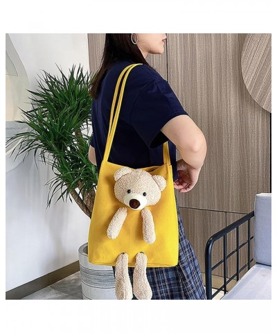 One Shoulder Canvas Bag Student Bag Women's Pure Color Cute Bear Handbag High Capacity Handbags for (Black, One Size) Yellow ...