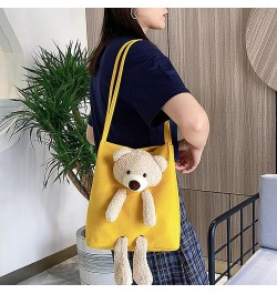 One Shoulder Canvas Bag Student Bag Women's Pure Color Cute Bear Handbag High Capacity Handbags for (Black, One Size) Yellow ...