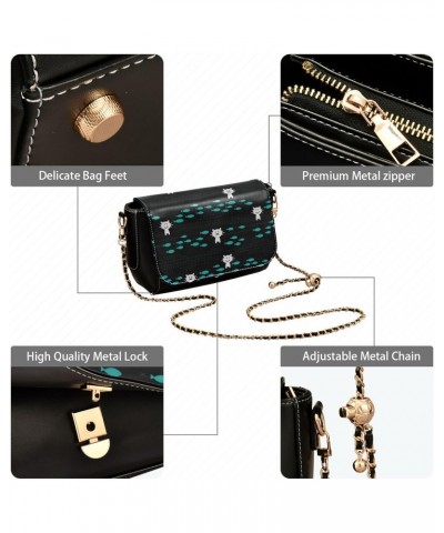 Cat and Fish Blue Black Crossbody Bag Womens Belt Bag Handbag with Adjustable Strap Travel Purses $17.21 Shoulder Bags