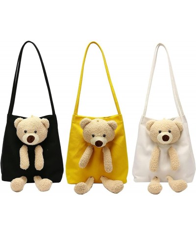 One Shoulder Canvas Bag Student Bag Women's Pure Color Cute Bear Handbag High Capacity Handbags for (Black, One Size) Yellow ...