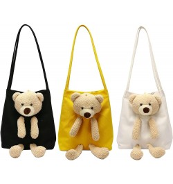 One Shoulder Canvas Bag Student Bag Women's Pure Color Cute Bear Handbag High Capacity Handbags for (Black, One Size) Yellow ...