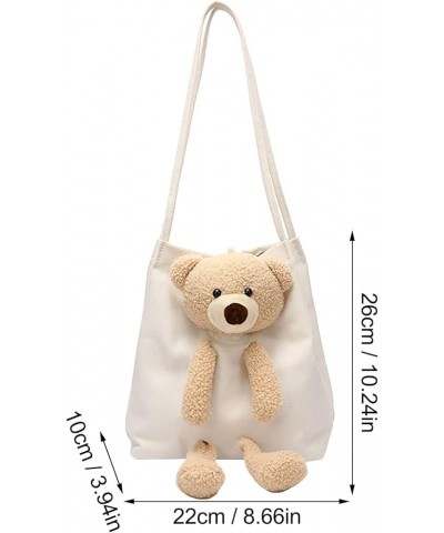 One Shoulder Canvas Bag Student Bag Women's Pure Color Cute Bear Handbag High Capacity Handbags for (Black, One Size) Yellow ...