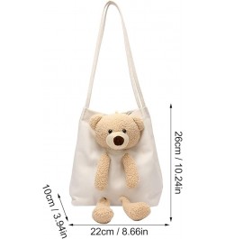 One Shoulder Canvas Bag Student Bag Women's Pure Color Cute Bear Handbag High Capacity Handbags for (Black, One Size) Yellow ...