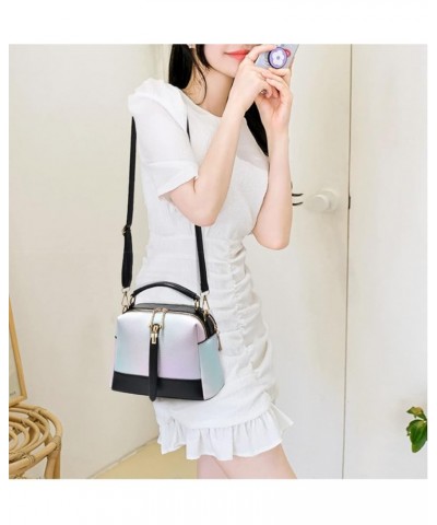 Women Fashion Top Handle Corssbody Bag Leather Satchel Purse Ladies Multicolor Zipper Shoulder Bag Tote Purse Black $17.76 Totes