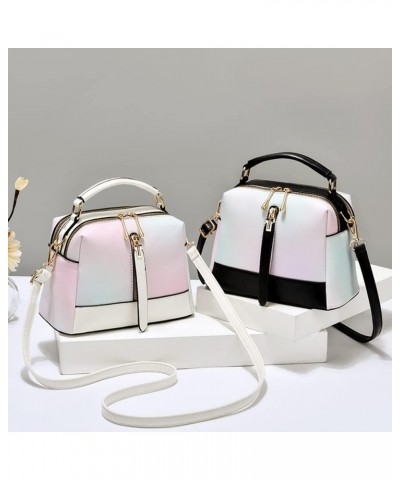 Women Fashion Top Handle Corssbody Bag Leather Satchel Purse Ladies Multicolor Zipper Shoulder Bag Tote Purse Black $17.76 Totes