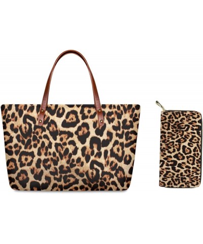 Tote Bag for Women Long Wallet with Card Slot Polyester Bags with Handle Cash Cellphone Organizer for Teens Girls Brown Leopa...