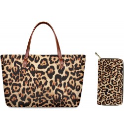 Tote Bag for Women Long Wallet with Card Slot Polyester Bags with Handle Cash Cellphone Organizer for Teens Girls Brown Leopa...