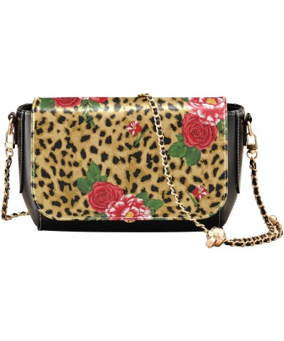 Rose Leopard Crossbody Bags for Women Leather Purse Shoulder Bag Handbag for Gifts Work Daily $20.79 Shoulder Bags