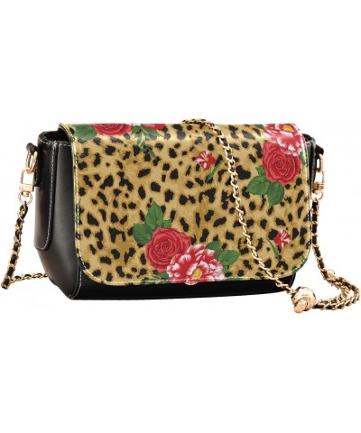 Rose Leopard Crossbody Bags for Women Leather Purse Shoulder Bag Handbag for Gifts Work Daily $20.79 Shoulder Bags