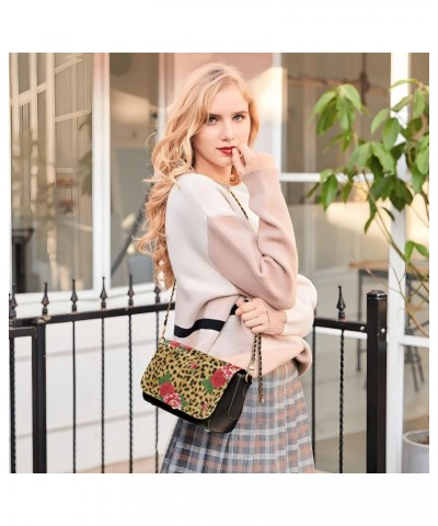 Rose Leopard Crossbody Bags for Women Leather Purse Shoulder Bag Handbag for Gifts Work Daily $20.79 Shoulder Bags