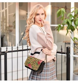 Rose Leopard Crossbody Bags for Women Leather Purse Shoulder Bag Handbag for Gifts Work Daily $20.79 Shoulder Bags