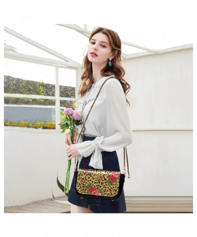 Rose Leopard Crossbody Bags for Women Leather Purse Shoulder Bag Handbag for Gifts Work Daily $20.79 Shoulder Bags